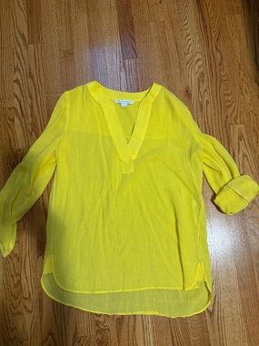 Diane Von Furstenberg Sunny Yellow V-Neck Sheer Tunic